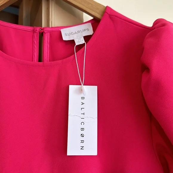 Baltic Born Sugar Lips Chelsea Gathered Shoulder Dress Fuschia - Picture 8 of 9